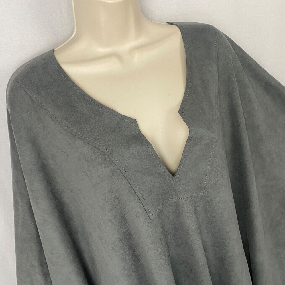 Karen Kane Poncho Womens Small Medium Gray Faux Suede Fringe Western Boho Chic - Picture 3 of 10